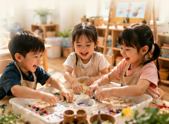 Children exploring together at a sensory table