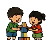 Two children building a block tower together