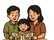 A family reading a book together